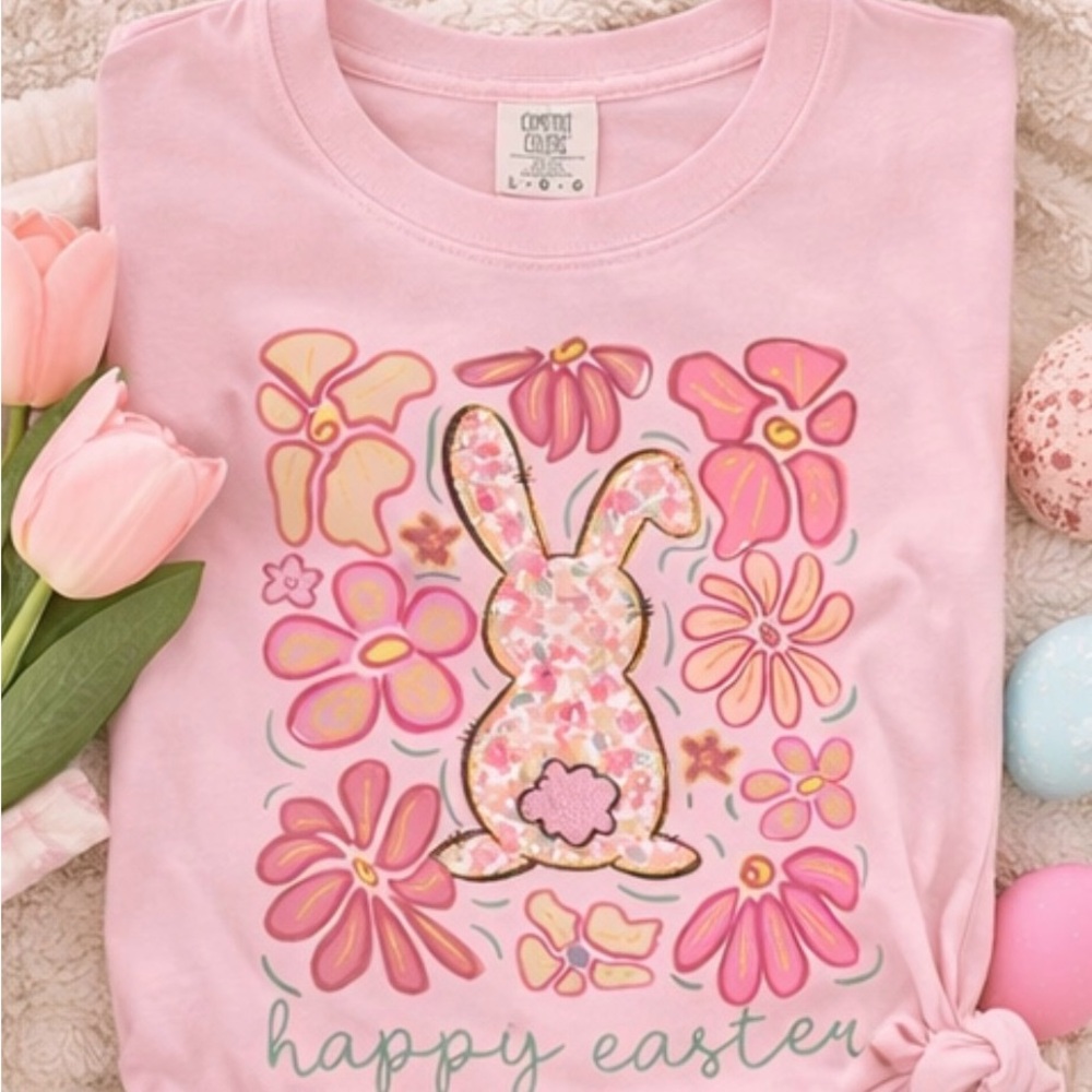 comfort colors easter bunny with pastel colors and easter graphic tshirt